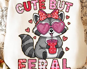 Lindo pero salvaje niño pequeño PNG / Diseño de mapache para San Valentín para niños / Gráfico divertido de camiseta de mapache / Sublimación PNG para San Valentín para niños pequeños