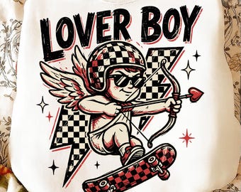 PNG de chico amante de San Valentín retro / Diseño divertido de Cupido a cuadros / Descarga digital de San Valentín para niños y bebés