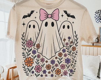 Coquette Ghost PNG SVG – Iridescent Cute Halloween Design, Girly Ghost Sublimation File, Pastel Pumpkin PNG, Preppy Halloween Shirt
