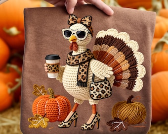 Boujee Turkey PNG | Faux Yarn Thanksgiving PNG | Leopard Print Fall Sublimation Design | Turkey Season PNG