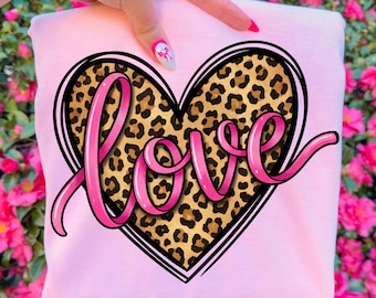 AMOR PNG / Lazo con estampado de leopardo y letras preppy / Descarga digital de San Valentín coqueta