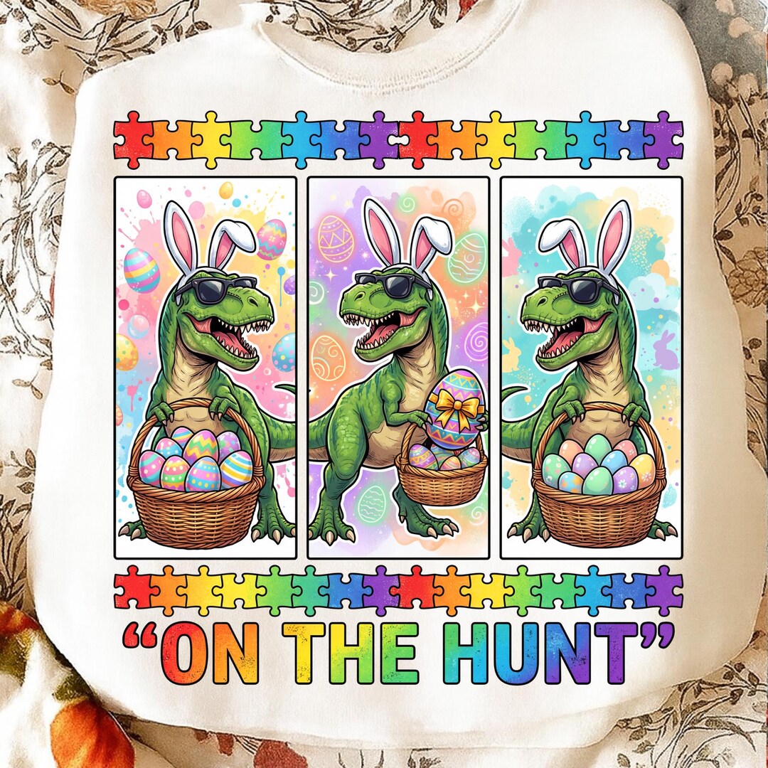 Dinosaur T Rex Easter PNG, Dino on the Hunt Bunny Ears Design, Cute ...