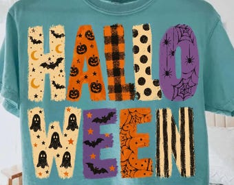 Distressed Halloween PNG, Trendy Halloween Typography Design, Ghost Bat Pumpkin Sublimation Graphic, Spooky Fall Digital Download