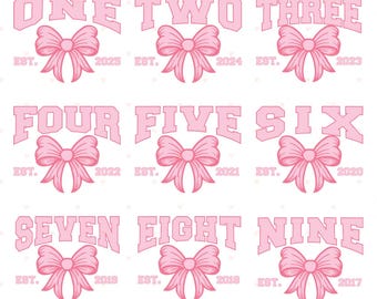 Kokette Schleife Geburtstag Bundle PNG | 1., 2., 3., 4., 5., 6., 7., 8., 9. Geburtstag | Ästhetisches Geburtstagskind Design | Digitaler Download