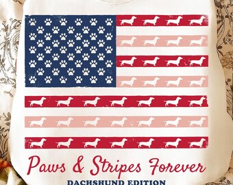 Paws and Stripes Forever Dachshund Edition PNG SVG, Patriotic Doxie 4th of July Design, USA Dog Lover Shirt Graphic, Cute Wiener Dog