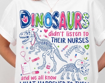 PNG de enfermera divertida, diseño de camiseta de enfermera con dinosaurio, regalo para enfermera registrada, camiseta de enfermera pediátrica, agradecimiento a las enfermeras de la UCIN, descarga digital por sublimación para auxiliar de enfermería certificada