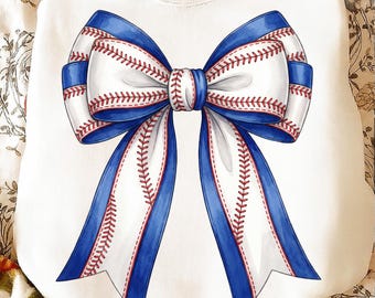 Noeud de baseball aquarelle PNG | Clipart ruban bleu et blanc | Téléchargement numérique de sublimation d'arc de sport