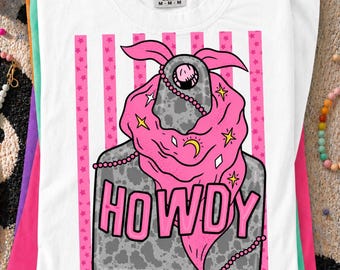 Howdy PNG, Western Bandana PNG, Pink Cowgirl Howdy Design, Striped Western Sublimation, Coquette Country Shirt Digital Download