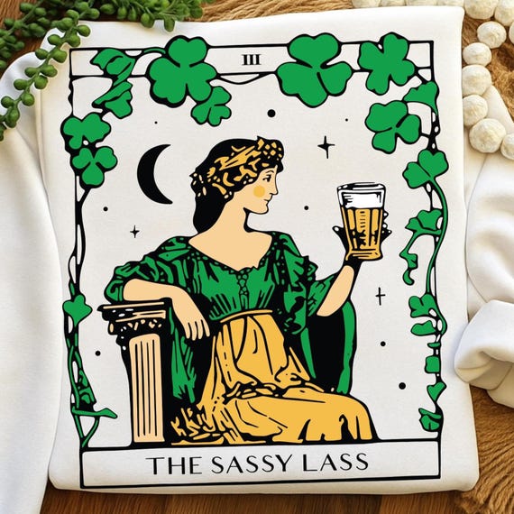 The Sassy Lass Tarot Card PNG | Funny Saint Patrick's Day PNG | Irish Tee | Lucky Shirt | Shamrock T-shirt | Tarot Card | St Paddy Day Gift