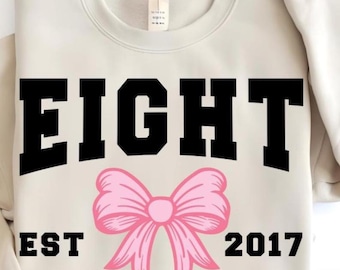 Coquette Bow 8e verjaardag PNG SVG, Roze strik verjaardagsmeisje ontwerp, Sublimatiebestand voor achtste verjaardag, Digitale download voor Cricut