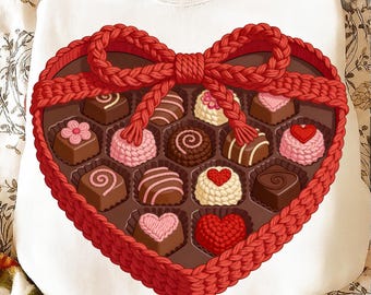 Caja de bombones de San Valentín con hilo sintético PNG / Diseño de caja de regalo con forma de corazón / Sublimación retro de San Valentín / Descarga digital de amor tierno