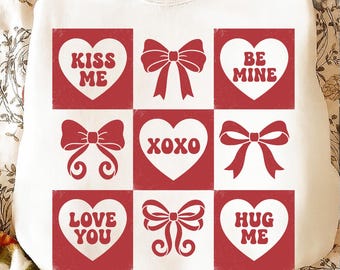 Paquete SVG PNG de corazones de caramelo / Arte lineal de corazones de conversación de San Valentín / Descarga digital "Sé mío XOXO"