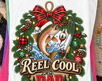 PNG de Papá Pescador Genial Navideño / Camiseta Divertida para Papá Pescador / Camiseta Gráfica de Papá Pescador Genial / Diseño Navideño para Papá Pescador