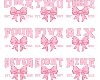 Kokette Schleife Geburtstag Bundle PNG | 1., 2., 3., 4., 5., 6., 7., 8., 9. Geburtstag | Ästhetisches Geburtstagskind Design | Digitaler Download