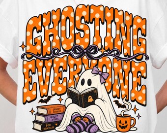 Ghosting Everyone PNG, Girly Purple Bow Halloween PNG, Funny Bookish Ghost, Romance Books Fall Design 2026