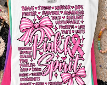 Pink Spirit Words PNG | Breast Cancer Awareness Shirt Design | Motivational Sublimation | Inspirational Pink Ribbon Graphic