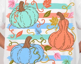 Pastel Pumpkins & Gourds PNG | Fall Watercolor Style Design | Cute Autumn Pumpkin Graphic