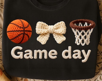 Game Day Basketball PNG | Faux Yarn Basketball Design | Crochet Hoop Knitting Graphic | Basketball Season PNG | Cute Basketball Mom png