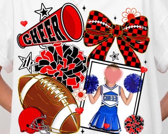Inserto fotografico personalizzato per cheerleader e football in formato PNG, regalo personalizzato per cheerleader senior, regalo per allenatrice di cheerleader, Coquette Football PNG