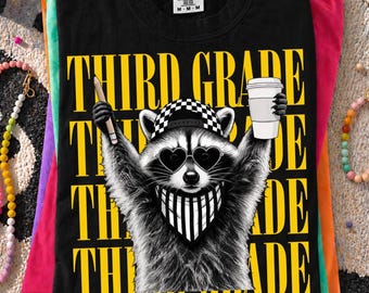 Personalized Back to School Raccoon PNG, Third Grade Teacher PNG, Teacher Appreciation Gift, Cute Teacher Shirt Design, Classroom png
