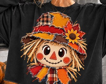 Épouvantail d'automne déchiré (PNG), clipart de récolte d'automne, épouvantail citrouille (PNG), image PNG « Merci », t-shirt d'Halloween vintage, sublimation d'automne