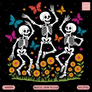 Halloween PNG SVG – Dancing Skeletons Clipart, Retro Spooky Season Shirt Design, Skeleton Sublimation, Vintage Halloween SVG for Cricut