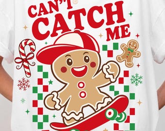 No me puedes atrapar PNG SVG / Divertido diseño de niño de jengibre / Camiseta navideña para niños / Hombre de jengibre retro / Navidad infantil PNG