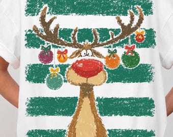 Reno retro a rayas PNG / Lindo diseño navideño / Gráfico navideño de reno retro / Feliz Navidad PNG / Camiseta de reno navideño