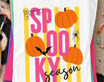 Spooky Season Striped Halloween Ghost PNG, Coquette Halloween Shirt Design, Trendy Fall Ghost Sublimation, Cute Ghost Graphic