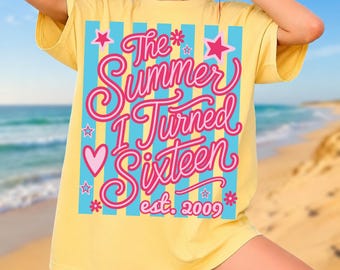 The Summer I Turned 16 Birthday Png Svg, Preppy Beach png, verjaardagscadeau voor meisjes, 16e verjaardagsfeestje T-shirt, zomerverjaardag, strandshirts