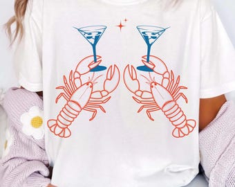 Martini homard SVG PNG | Conception de cocktail martini d'été rétro | Sublimation esthétique du pêcheur | T-shirt bébé Homard | Art PNG d'été
