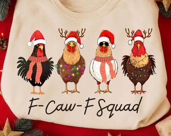 Pollo navideño F-Caw-F PNG / Meme de gallo gritando Clipart / Arte digital de gallina loca / Diseño de camiseta de animales de granja Descargar