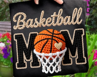 Maman de basket-ball en faux fil PNG | Conception de sublimation de sport au crochet | Filet de basket-ball tricoté réaliste | Cosy Mom Life Téléchargement numérique