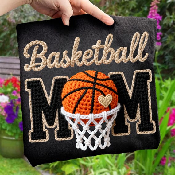 Faux Yarn Basketball Mom PNG | Crochet Sports Sublimation Design | Realistic Knitted Basketball Net | Cozy Mom Life Digital Download