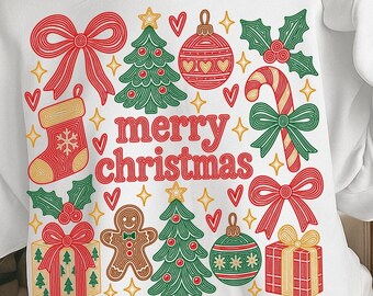 Dibujos navideños retro en formato SVG y PNG, sublimación navideña estética, gráfico para camisetas navideñas con efecto desgastado.