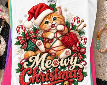 PNG de Navidad Gatuna / Diseño de punto navideño para gatos / Camiseta navideña para amantes de los gatos / Mamá gata navideña / Regalo de Navidad para gatos