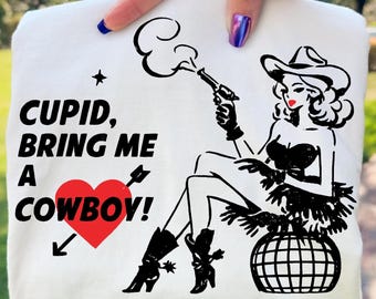 Cupido: Encuentra un vaquero PNG SVG / Gráfico de Bucking Bronco / Descarga digital de San Valentín occidental