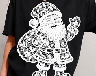 Dentelle vintage Père Noël PNG, Clipart de Noël rétro, Motif de Noël Coquette, Sublimation de dentelle vintage, Fêtes champêtres
