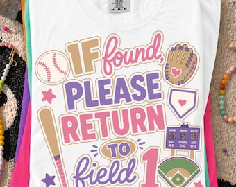 Si vous le trouvez, veuillez retourner au champ 1 SVG PNG, conception de chemise de baseball et softball, graphique sport preppy, téléchargement numérique le jour du match