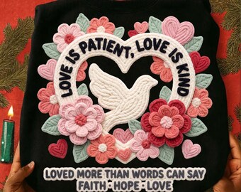 Hilo El amor es paciente PNG / Amor como Jesús Versículo bíblico Corazón de San Valentín / Descarga digital ORIGINAL del Día de San Valentín cristiano de moda