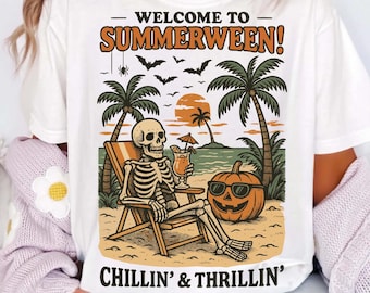 Welcome to Summerween PNG SVG – Funny Skeleton Pumpkin Sublimation Design, Creepy Cute Spooky Summer Shirt Graphic, Halloween in July