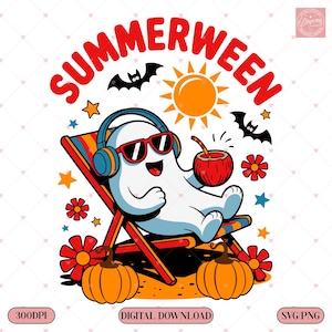 Summerween PNG SVG – Funny Summer-Halloween Beach Design, Spooky Season All Year, Horror Characters Sublimation
