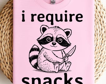 I Require Snacks PNG SVG – Funny Raccoon Meme Design – Snack Lover Shirt – Foodie Humor Sublimation – Cute Gift for Friends & Girlfriend