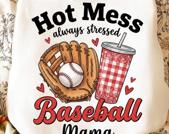 Maman Baseball PNG | Conception rétro de maman de baseball « de désordre toujours stressé » | Téléchargement numérique