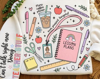 Can’t Talk Right Now Doing Teacher Stuff PNG | Funny Retro Teacher Quote | Teacher Gift Sublimation