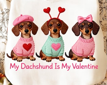 Mi perro salchicha es mi San Valentín PNG / Diseño de perro coqueto de San Valentín / Corazón retro de San Valentín PNG / Lindo gráfico de amor de perro salchicha