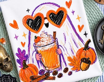 Ghost Coffee PNG, Spooky Season Shirt Design, Halloween Ghost Pumpkin Sublimation, Fall Beanie Ghost Clipart, Cute Autumn Digital Download