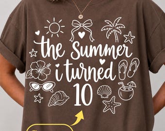 Custom The Summer I Turned 10 PNG SVG, Book Girl Summer Design, Coquette Birthday Girl Shirt, Personalized Summer Birthday Graphic