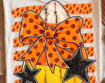 Candy Corn Bow PNG | Girly Bow Autumn Design | Girly Halloween Shirt | Trick or Treat | Spooky Season | Leopard Fall Bow