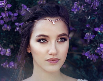 Chaîne de cheveux de muguet, accessoires de cheveux de mariée elfiques, couronne de cristal, bandeau d'elfe, bijoux du seigneur des anneaux, fée bohème Burning Man